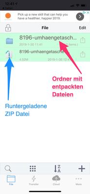 Entpacktes ZIP Archiv in Apple iOS